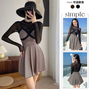 Swimsuit women's hot spring French sweet style new one-piece dress conservative sexy slimming belly-covering small chest swimsuit
