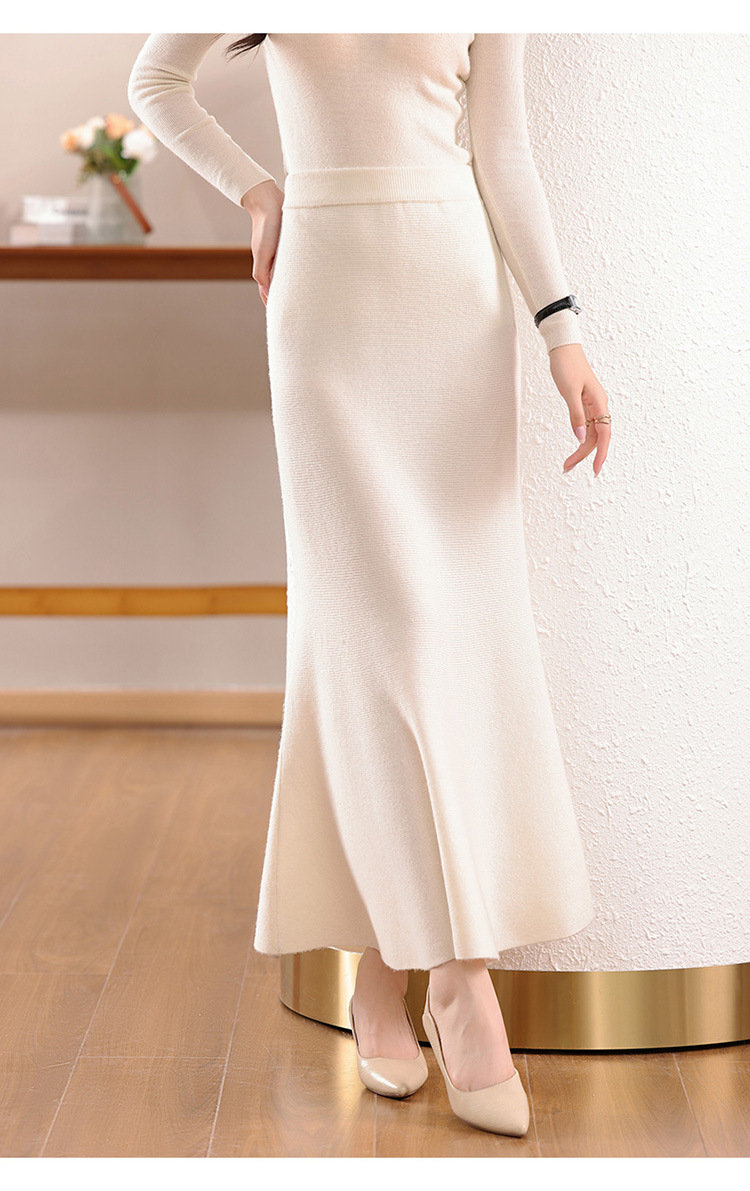 GraceChic GraceChic GraceChic 2024 Autumn Winter New Soft Versatile 100% Pure Wool Knitted Long Half Bodycon Skirt High Waist Fashion_ecoleips.com