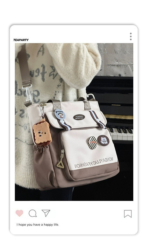 Korean ins large-capacity canvas crossbody bag for women, Japanese-style Harajuku Korean version, cute and versatile college student class bag details Picture