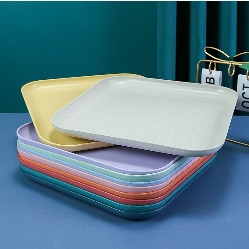 Bandeja cuadrada paja de trigo hogar taza de té plato de fruta bandeja de puesto placa resistente a la caída placa duradera
