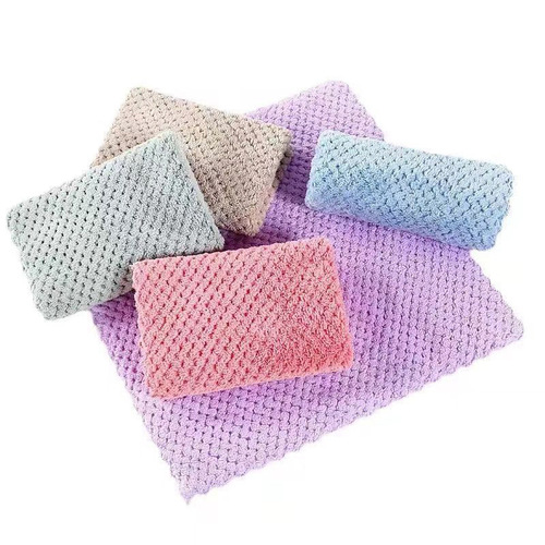 Wholesale coral velvet lace soft absorbent small square towels, thick dishcloth kitchen home cleaning towels, household hand towels