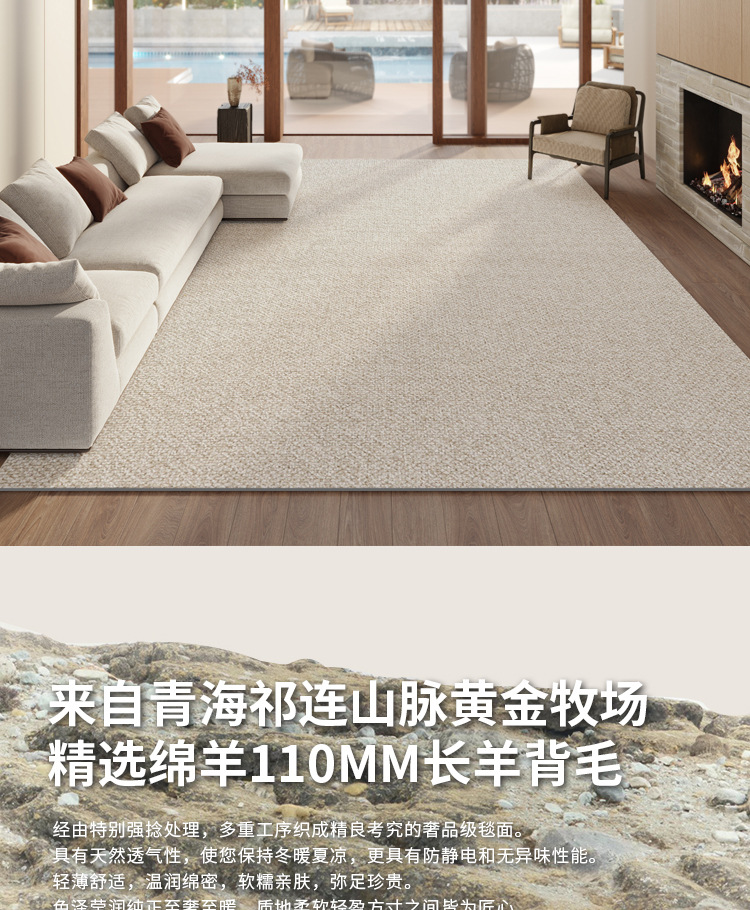 新款素色百搭羊毛地毯客厅轻奢高级感现代简约混纺奶油风房间-阿里巴巴