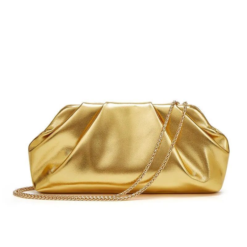 Golden Pleated Chain Shoulder Bag, Versatile for Dating and Commuting, Women's Bag with Cloud Texture, Cloud Bag