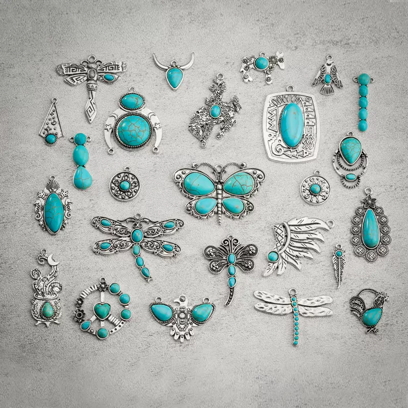 欧美民族复古风个性跨境热销饰品松石合金diy手链项链首饰吊坠