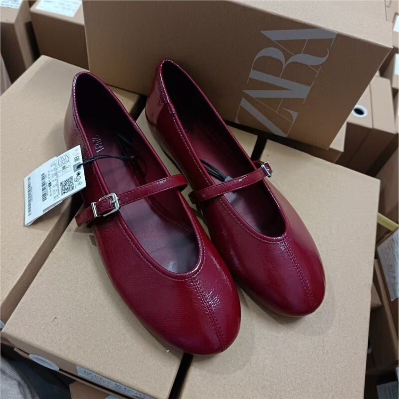 Za Women's Shoes 2025 Autumn New Women's Shoes Shallow Mouth Mary Jane Shoes Round Toe Flat Ballet Shoes Slip-On Shoes for Women