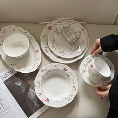 法式在逃公主绝美浮雕花卉陶瓷盘碗甜品盘汤盘餐具套装 现货批发