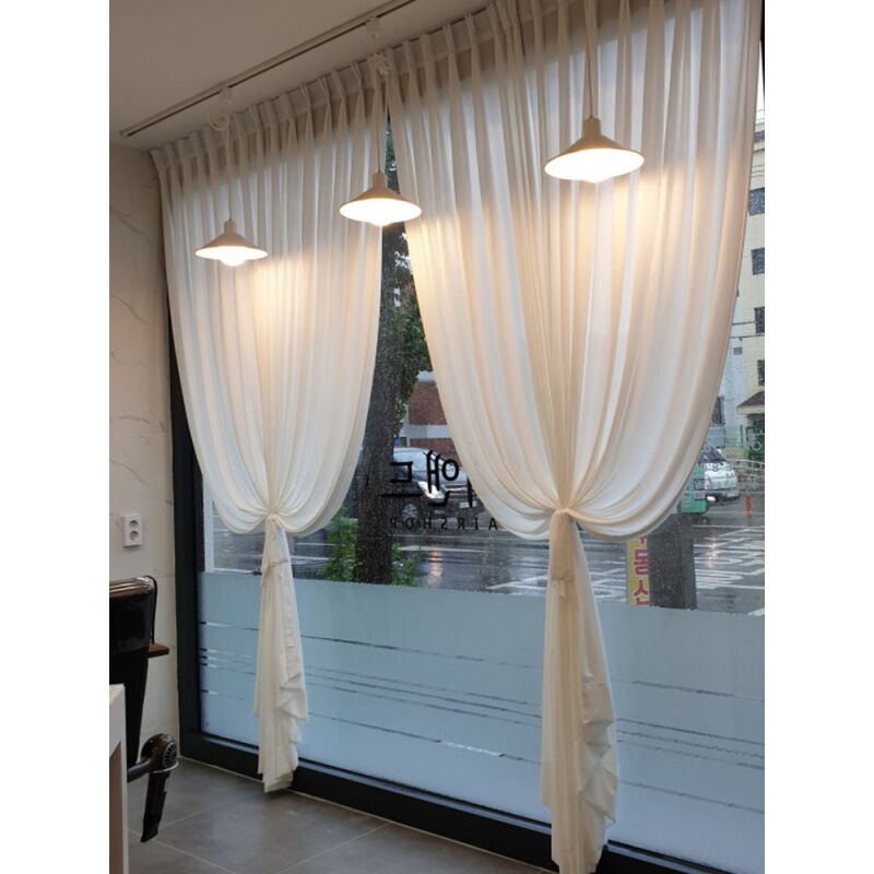 100 per cent opaque! Simple Modern Light Luxury White Curtain Gauze Curtain Sand Nordic Style Homestay 3 m High