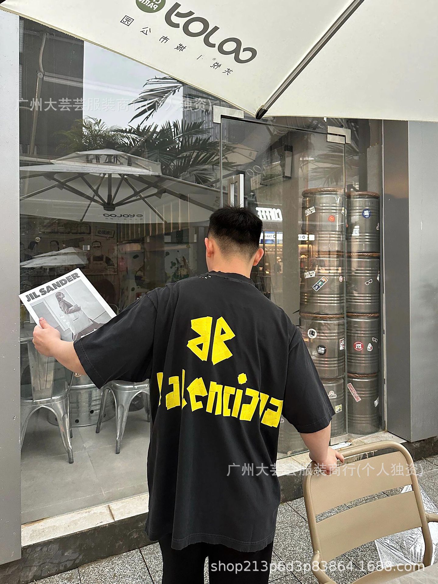 High version B 2S new yellow tape bandage letter loose casual couples Joker short sleeve T-shirt top half sleeve
