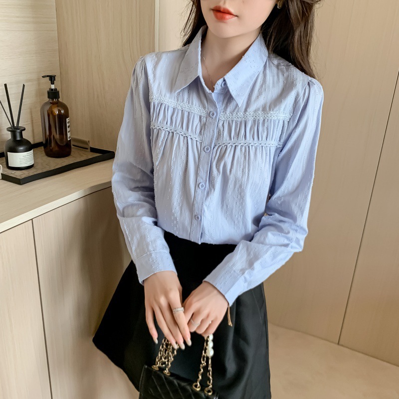 2025年春秋季新款女装纯棉衬衫女洋气全棉polo领职业长袖减龄上衣|undefined