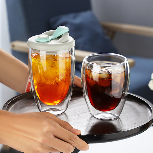 Wholesale Creative Double-Layer Transparent Glass Cup Household Insulated Double-Layer Glass Cup Cold Drink Milk Juice Coffee Cup