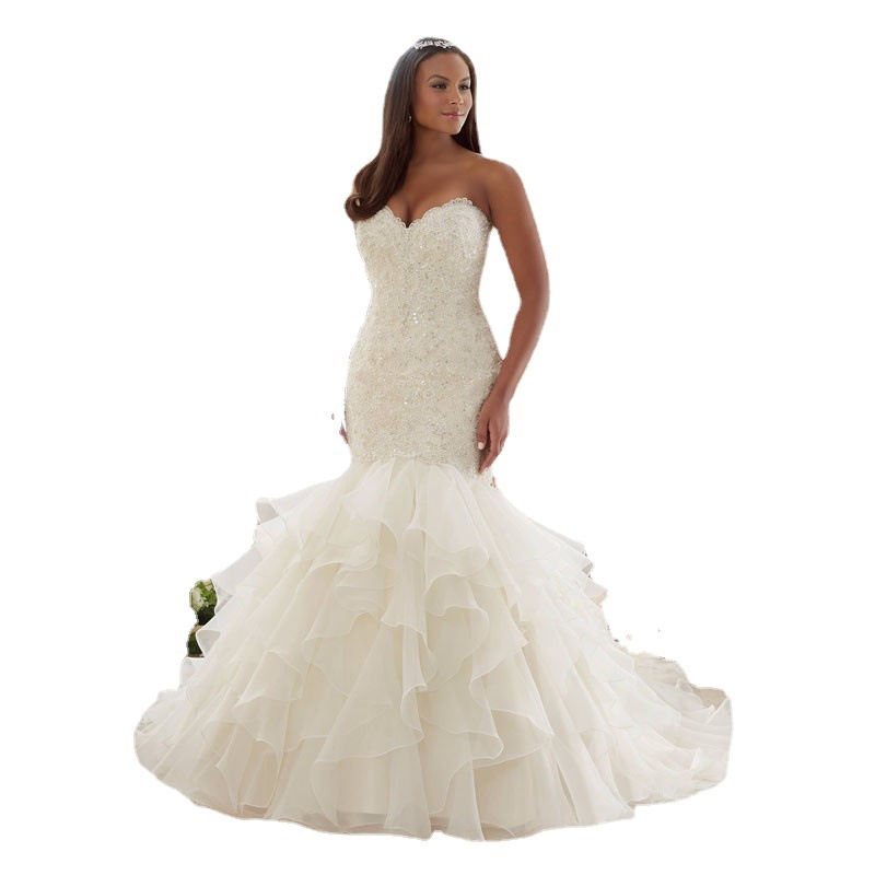 Foreign Trade Wedding Dress 2024 New Slim Fishtail Tube Top Wedding Dress Small Tail Lace Bridal Wedding Dress