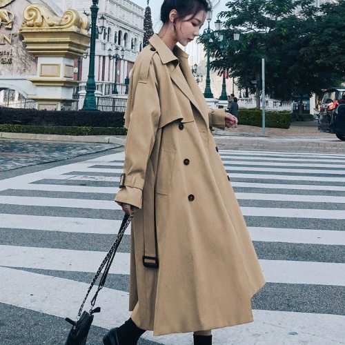Осеннее модное длинное хаки-плащ-п trench coat, куртка, корейский стиль, мидл-просторный оверсайз, британский стиль