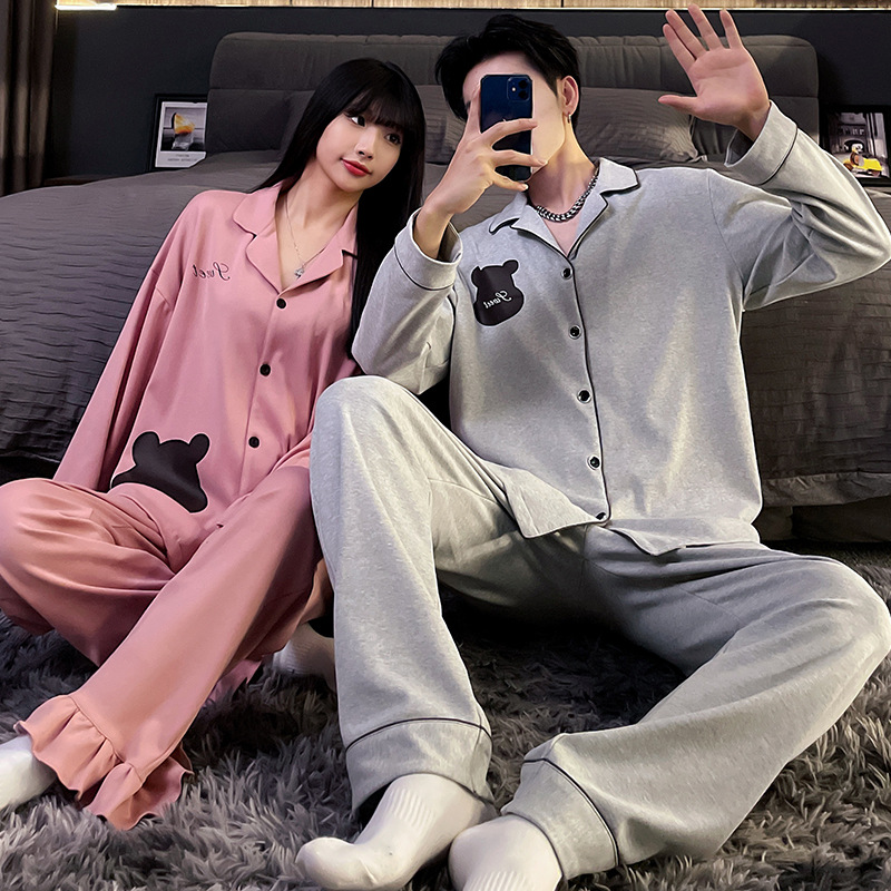 2022 new pattern pajamas Cardigan Autumn and winter Long sleeve Knitted Cotton Two piece set leisure time Home Furnishings men and women spring and autumn