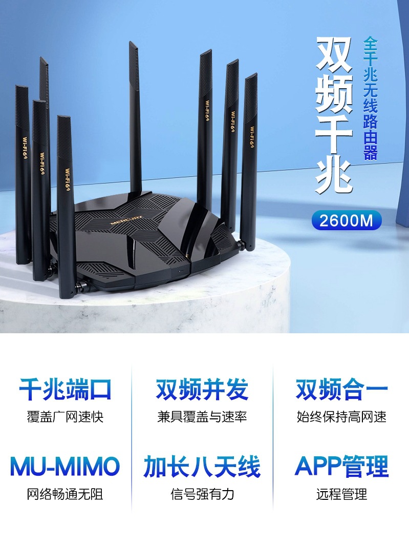 水星AC2600M无线路由器5g双频千兆端口8天线家用高速大功率穿墙D2