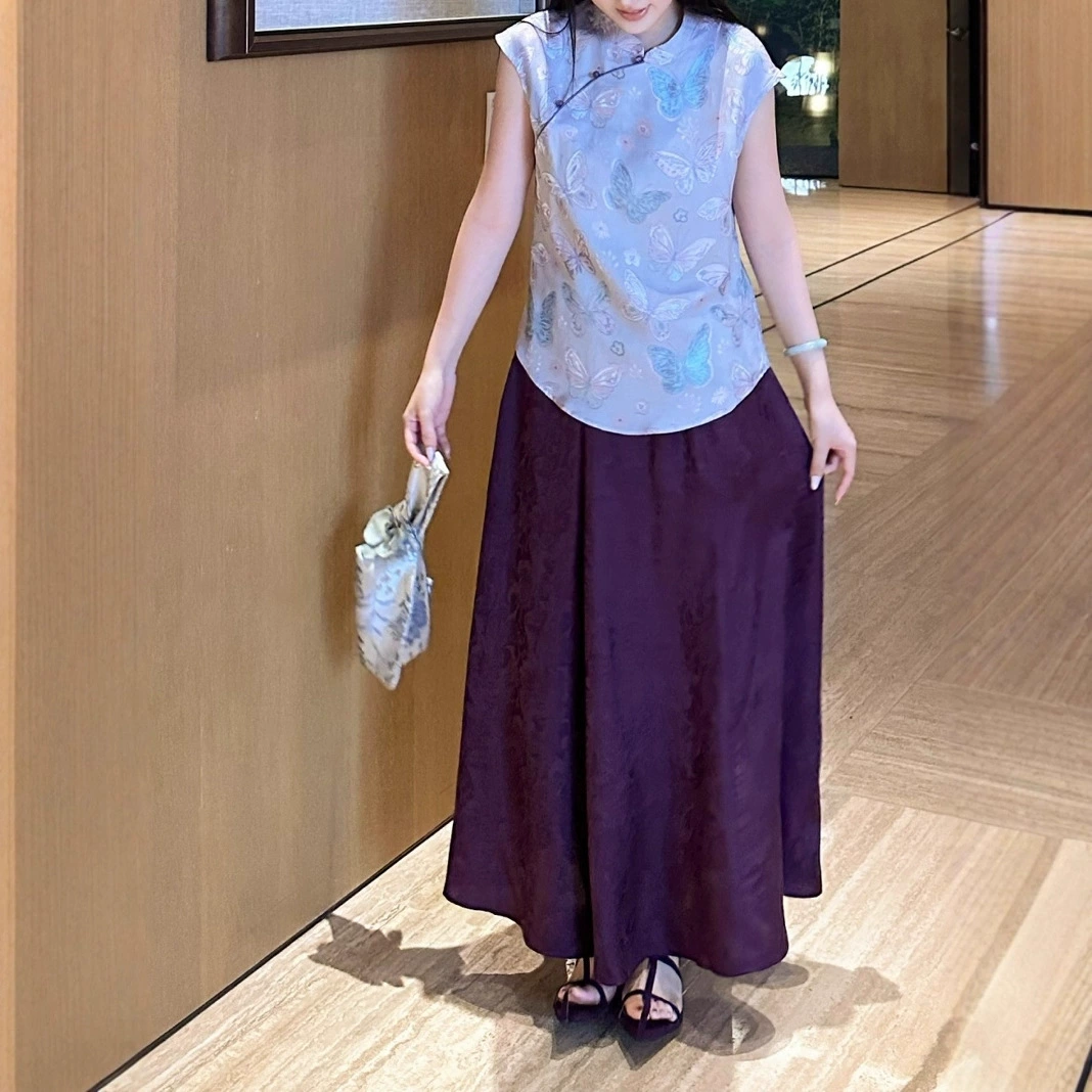 Переплетенный шелковый топ из перфорированного гетерохроматического парчового шелка с воротником-стойкой и косой планкой, новая романтическая улучшенная рубашка в китайском стиле в стиле ретро