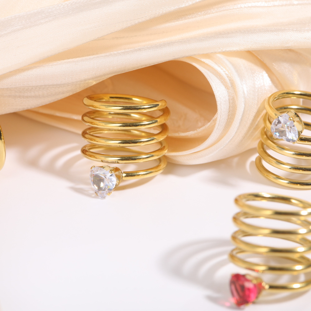 Simple Style Heart The Answer Stainless Steel Zircon Rings Gold Plated Stainless Steel Rings