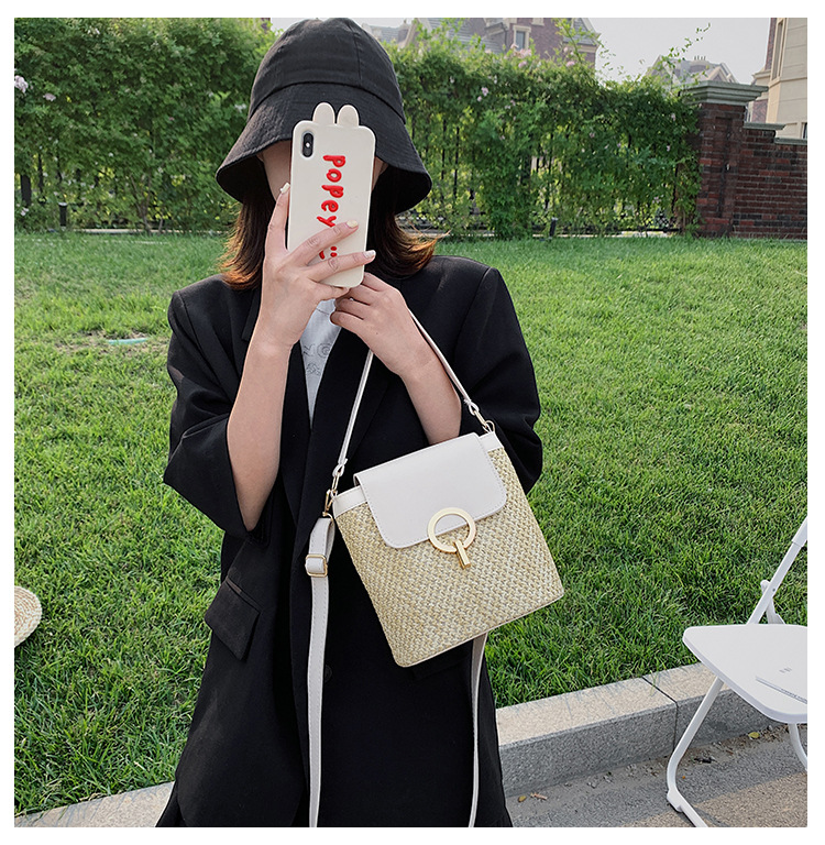 Handheld Damen Eimer Urlaub 2024 Frühjahr/Sommer neue Crossbody Stroh Rattan gewebt Mode kleine Tasche_voghion.com