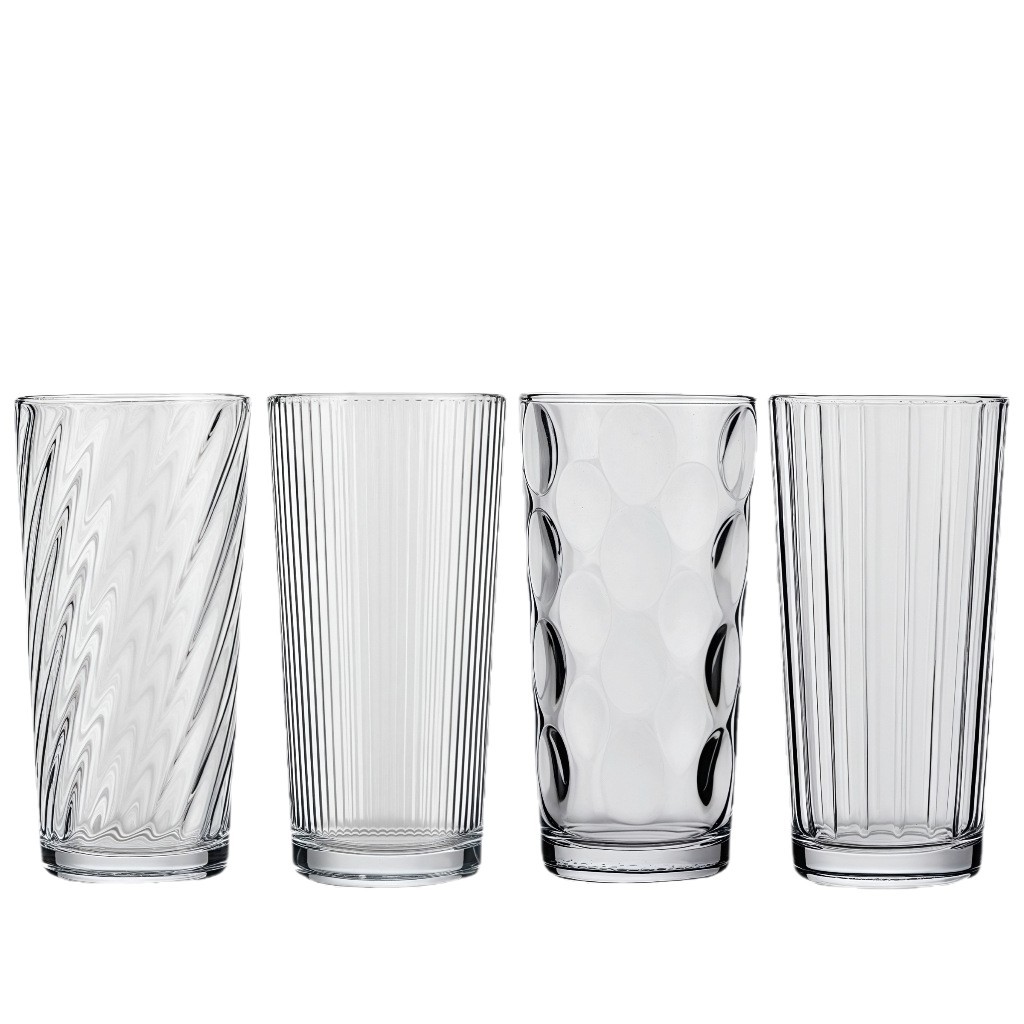 Spot al por mayor creativo reticular tazas de vidrio vertical tazas de cerveza tazas de té tazas de jugo tazas de bebida tazas de agua logotipo impresa