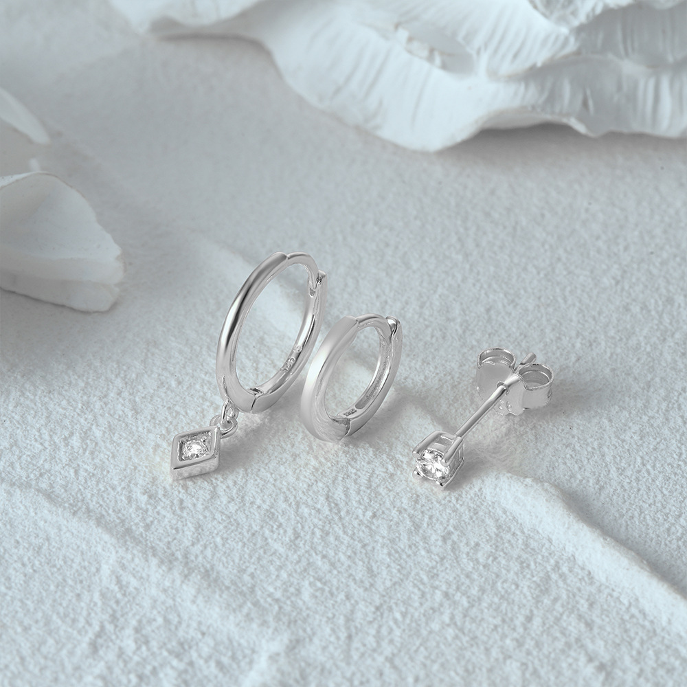 4g Weight Zircon Inlay Material Earrings Classification 3 Pieces Set Quantity Daily Occasion 925 Sterling Silver Material Geometric Pattern Women's Gender Plating, Inlay Design Simple Style Style 3 Pieces Set 925 Sterling Silver Zircon Geometric Earrings 22