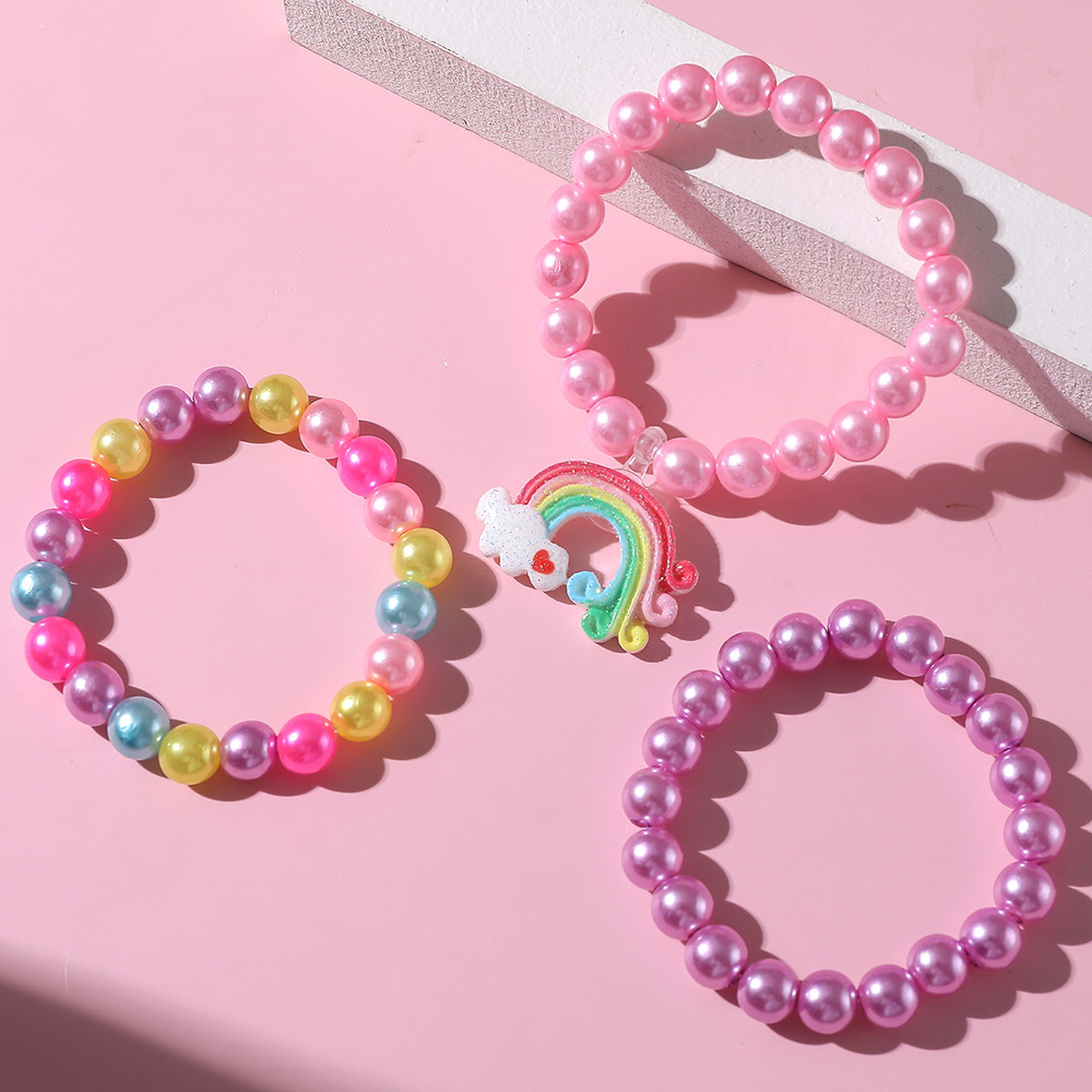 Colorful String Beads Acrylic Simple Rainbow Bracelet Set display picture 2