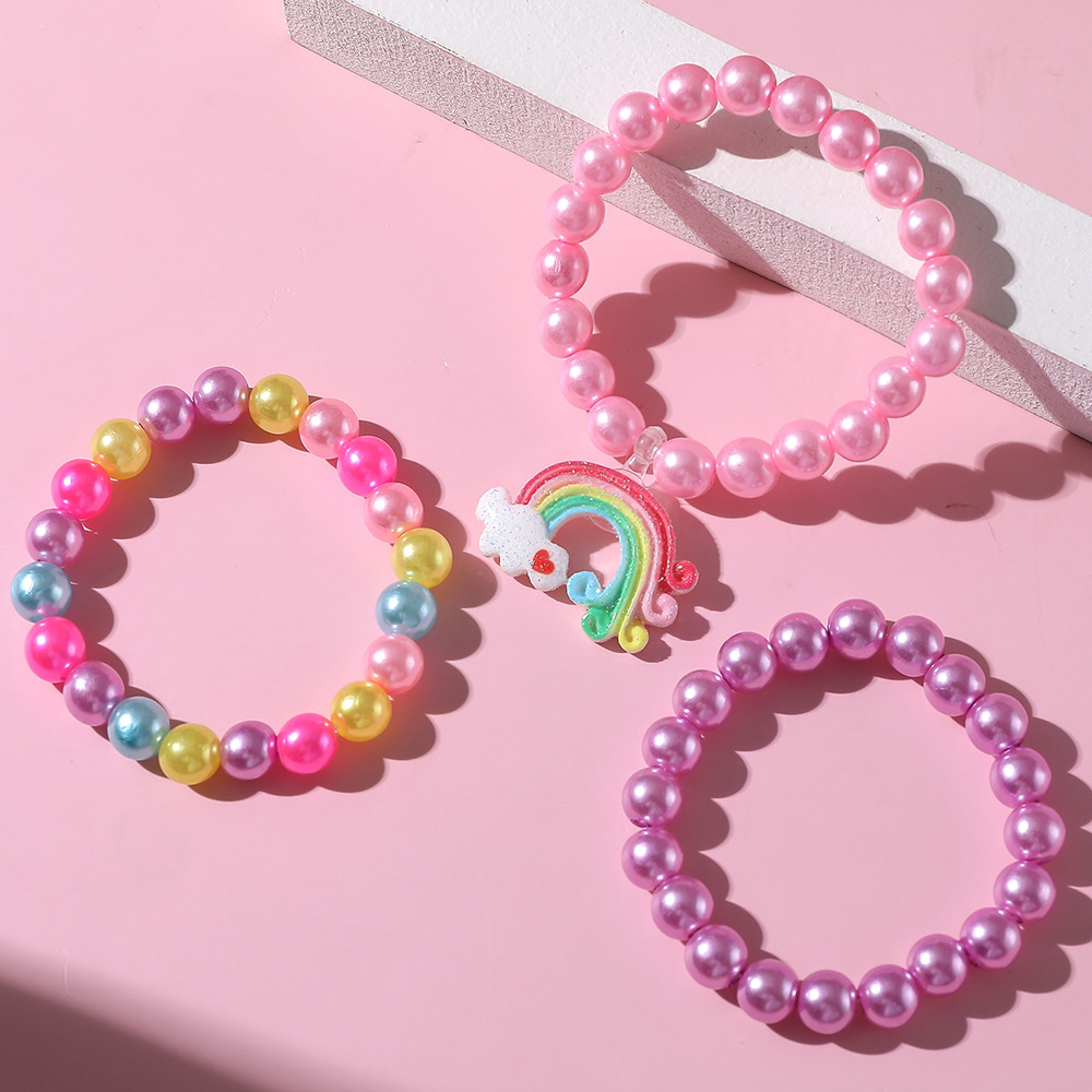 Colorful String Beads Acrylic Simple Rainbow Bracelet Set