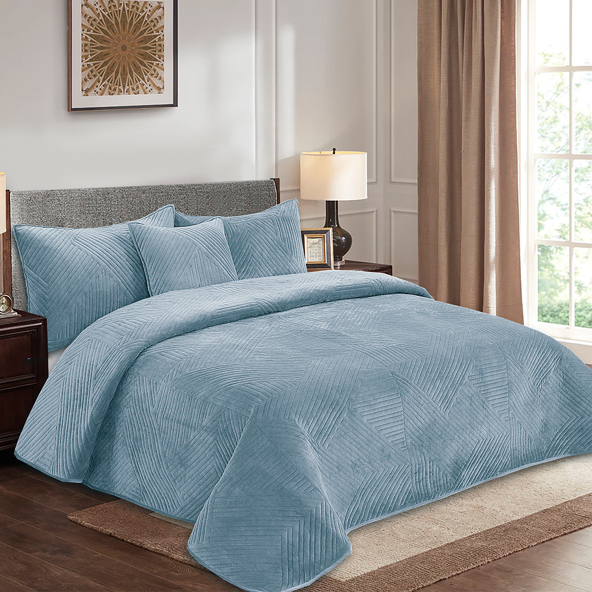 Cross-border Crystal Velvet Summer Cool Quilt Air Conditioned Quilt Washable Machine Washable Ultrasonic Air Conditioned Quilt Three-piece Cool Quilt Thin Quilt