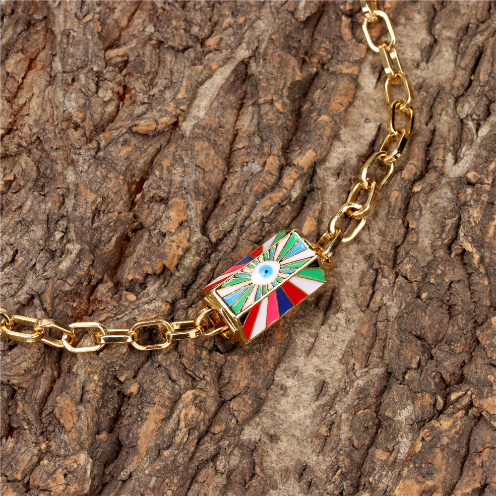 Devilu0027s Eye Copper Drip Necklace Female Ins Hip Hop Tide Gold Plated Thick Chain Clavicle Chain 