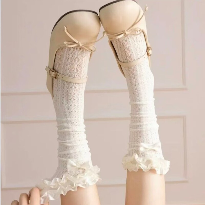 Lolita Lace Mid-Calf Fishnet Stockings Summer Thin Beige Beautiful Bow Jk Girl Calf Stockings Lolita Lace Mid-Calf Fishnet Stockings Summer Thin Beige Beautiful Bow Jk Girl Calf Stockings
