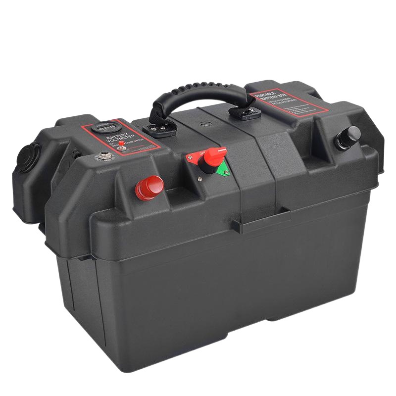 Caja de batería multifuncional con cargador USB medidor LED 12V encendedor de cigarrillos caja de energía para acampar al aire libre