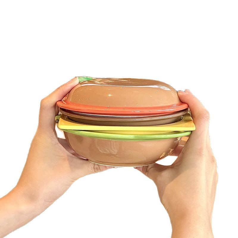 かわいい高颜値ハンバーガーボウルと皿セットクリエイティブデザート皿サラダボウルセラミック食器きれいな皿|undefined