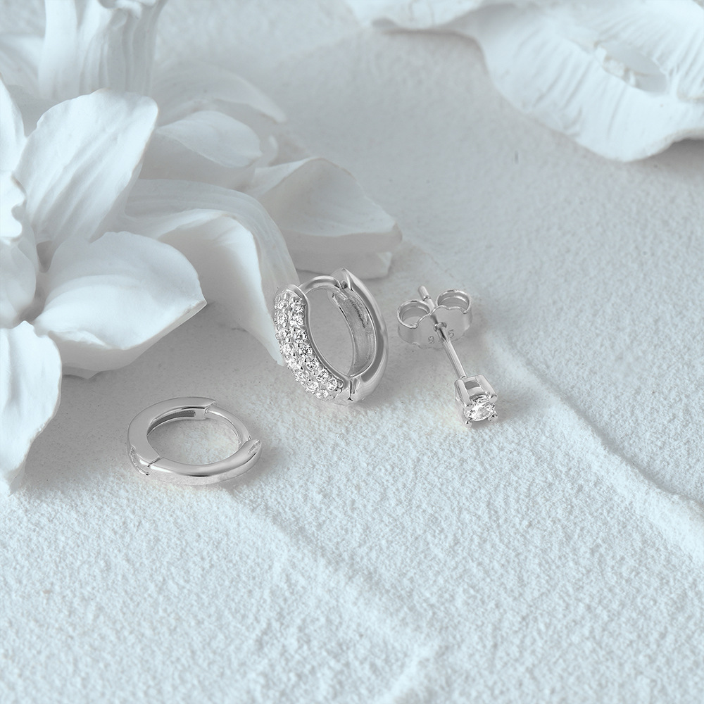 4g Weight Zircon Inlay Material Earrings Classification 3 Pieces Set Quantity Daily Occasion 925 Sterling Silver Material Geometric Pattern Women's Gender Plating, Inlay Design Simple Style Style 3 Pieces Set 925 Sterling Silver Zircon Geometric Earrings 42