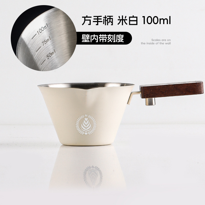 ウォールナットハンドルエスプレッソ計量カップステンレス鋼スケール付き小さなミルクカップコーヒー液体抽出カップ|undefined