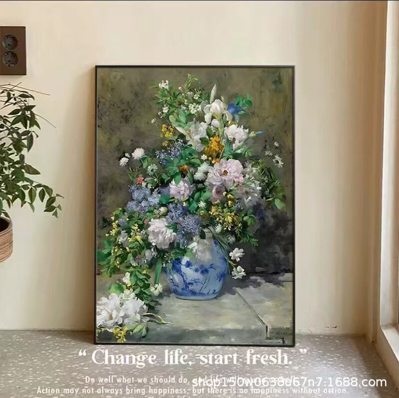 Spring Flower Bundle Renoir Oil Painting Micro Spray Mural Living Room Bedroom Sofa Background Decorative Painting Simple Flower Hanging Painting