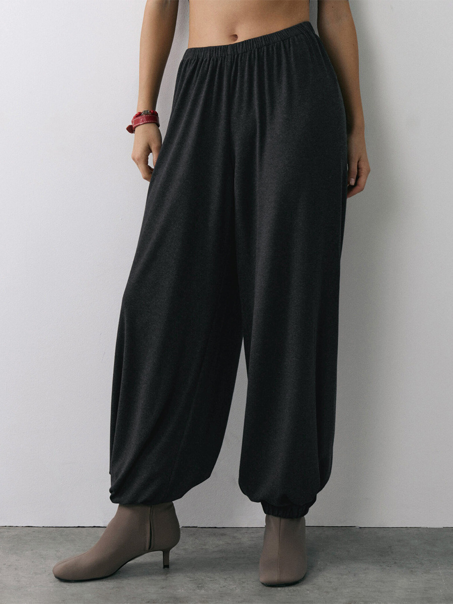 Pantalones transfronterizos Europa y Estados Unidos 2026 nuevos pantalones de otoño e invierno gris oscuro, cintura elástica, cintura suelta y caída, pies atados, ocio y estilo perezoso image 1