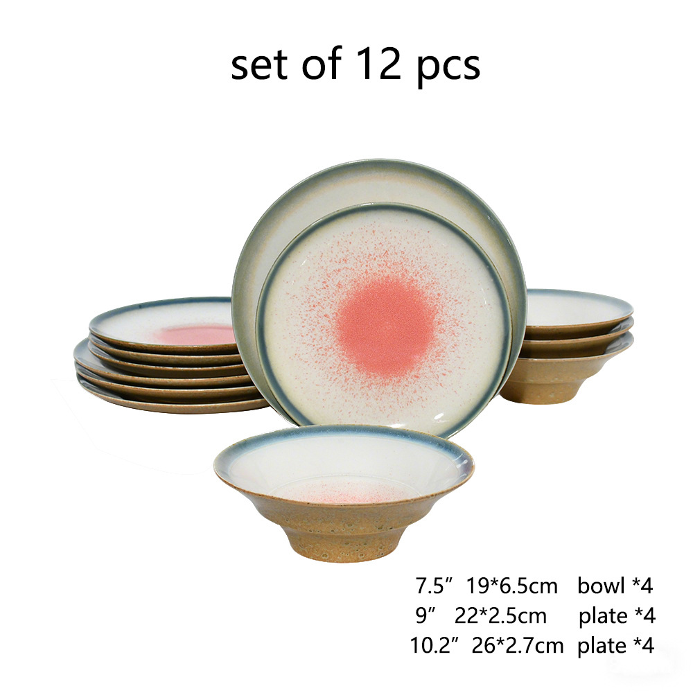 Ceramic black plates bowl dinnerware Set of 4 set de 16 piezas