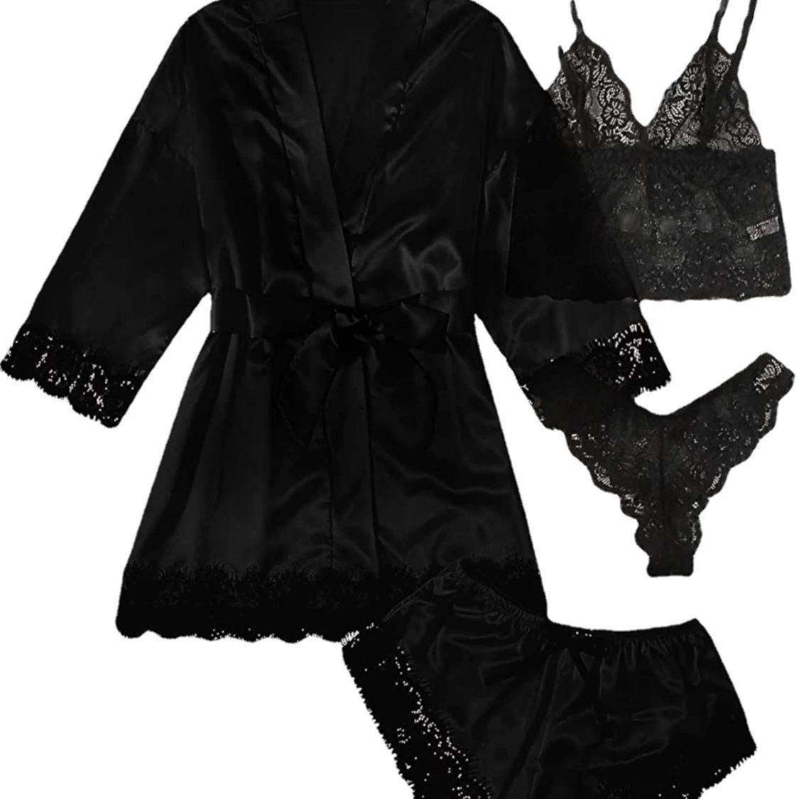 Пижама 4 предмета, женская европейская стиль, plus size, подтягивающий эффект, несколько цветов