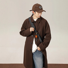 质感双面毛呢大衣男中长款过膝防风衣秋冬季日系宽松加厚翻领外套