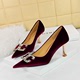 1818-K78 Banquet Light Luxury Elegant Women's Shoes High Heels Xishi Suede Shallow Mouth Pointed Rhinestone Bow Tie Single Shoe
