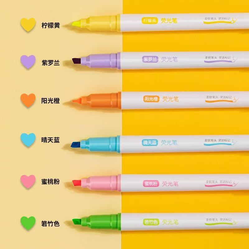 6 colores de la fuerza conjuntos de bolígrafo de punta suave bolígrafo de marcación de color pálido bolígrafo de marcación de cabeza única bolígrafo de marcación tipo hacha