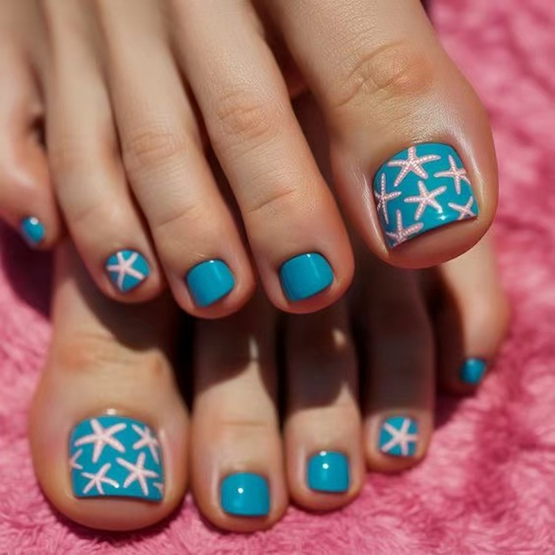 Summer sky blue ocean style pink starfish graffiti design wearable nail art nail tips and toenail patches