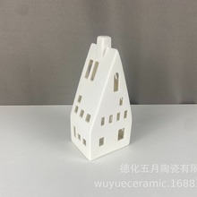 陶瓷工艺品摆件创意圣诞节LED小夜灯桌面装饰镂空房子节日装饰品