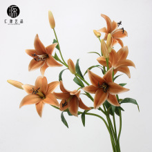 工厂直销 仿真百合花PU单支花蕾 高级灰酒店花艺插花装饰手感配材