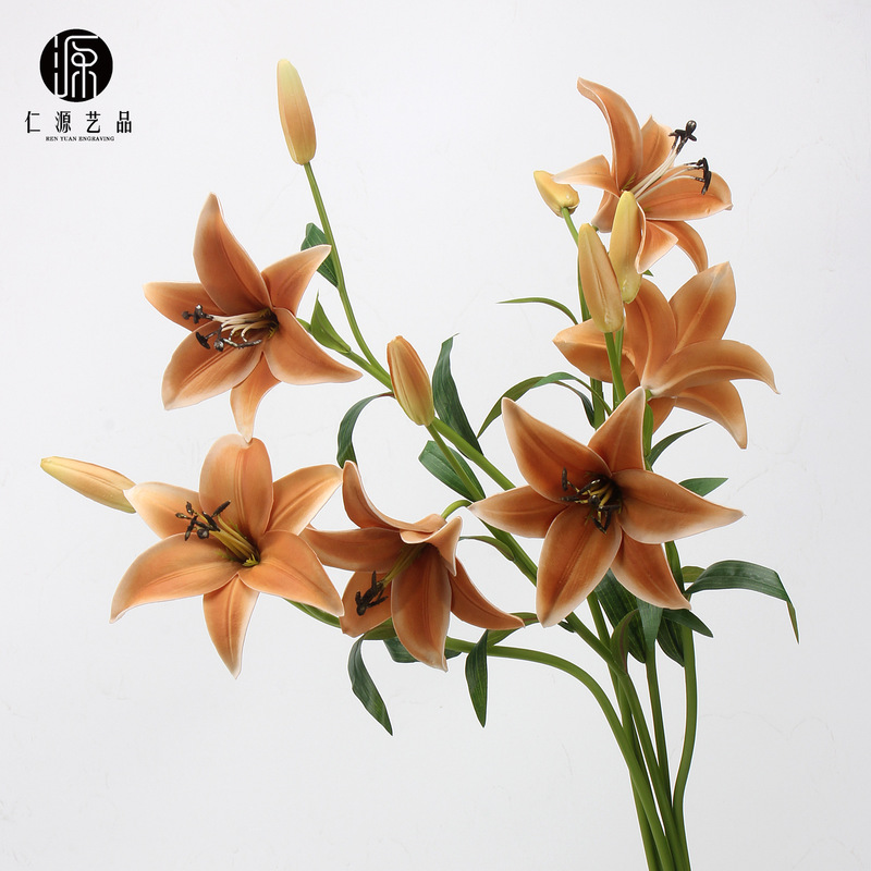 Factory direct simulation lily PU single flower bud high-grade gray hotel floral flower arrangement decoration feel material