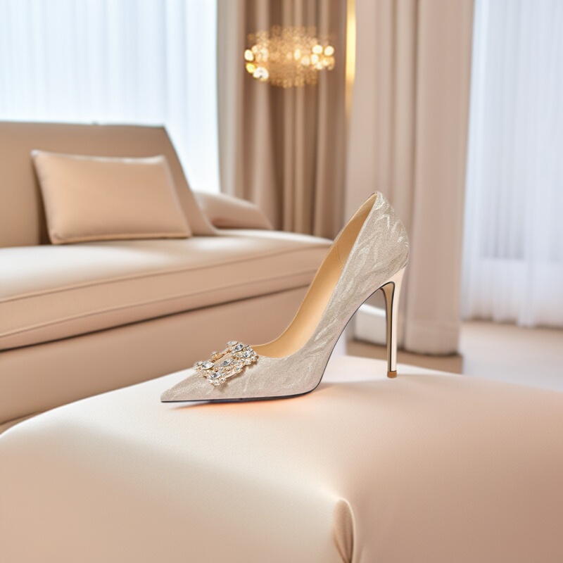 2026 Summer New Style Plus-Size Wide-Foot French-Style Silver High-Heeled Shoes Crystal Bridesmaid Shoes Thin-Heeled Single Shoes Size 31 to 43 2026 Summer New Style Plus-Size Wide-Foot French-Style Silver High-Heeled Shoes Crystal Bridesmaid Shoes Thin-Heeled Single Shoes Size 31 to 43