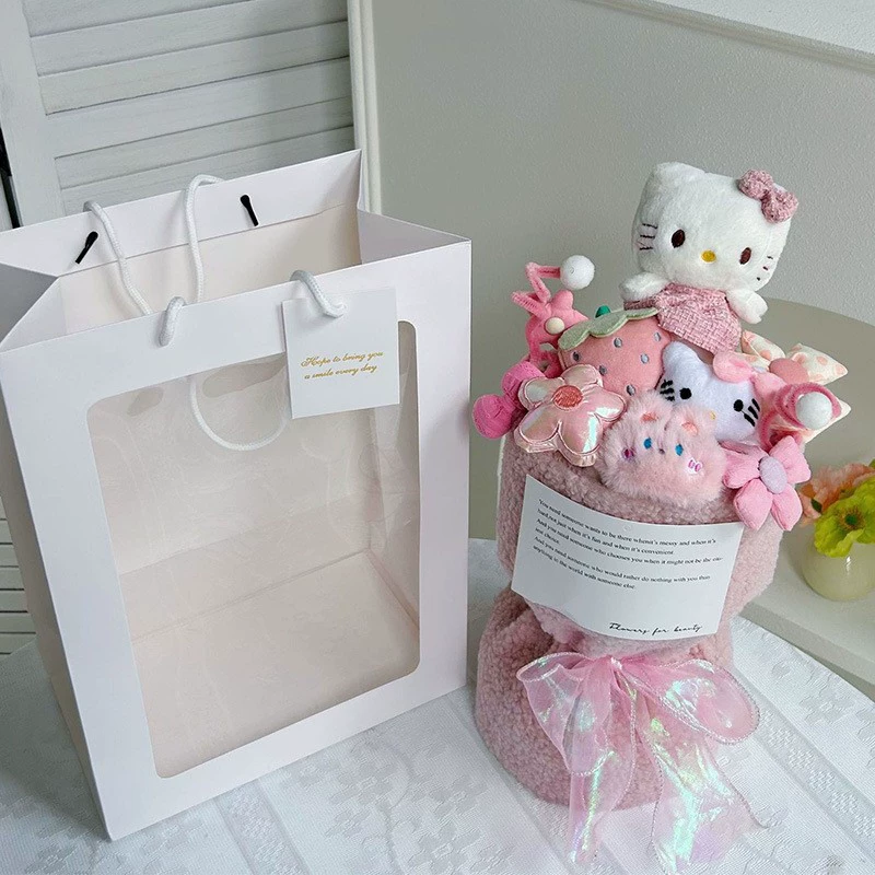 Плюшевый букет Hello Kitty, 30×22×35 см, с LED‑подсветкой, подарочным пакетом и открыткой