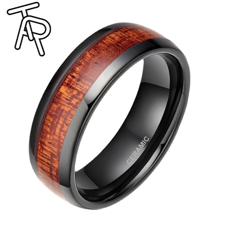 Black brushed koa wood tungsten ring