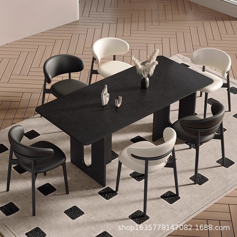 Estilo italiano minimalista apartamento pequeño rectángulo sala de estar para el hogar moderno y simple mesa de comedor de tablero de roca colgante combinación de silla de comedor de lujo ligero