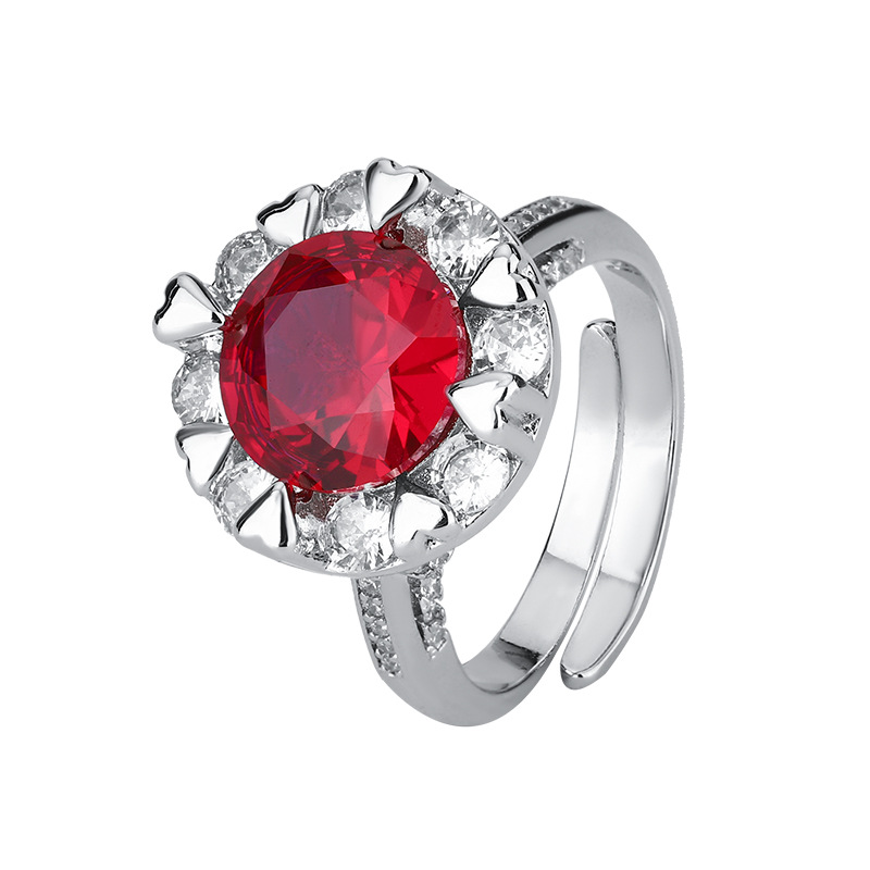 2024 nueva joyería Zhuang Shengsheng fondo de cobre chapado en oro simulación tesoro de color temperamento corindón anillo de lazo mujer 10mm