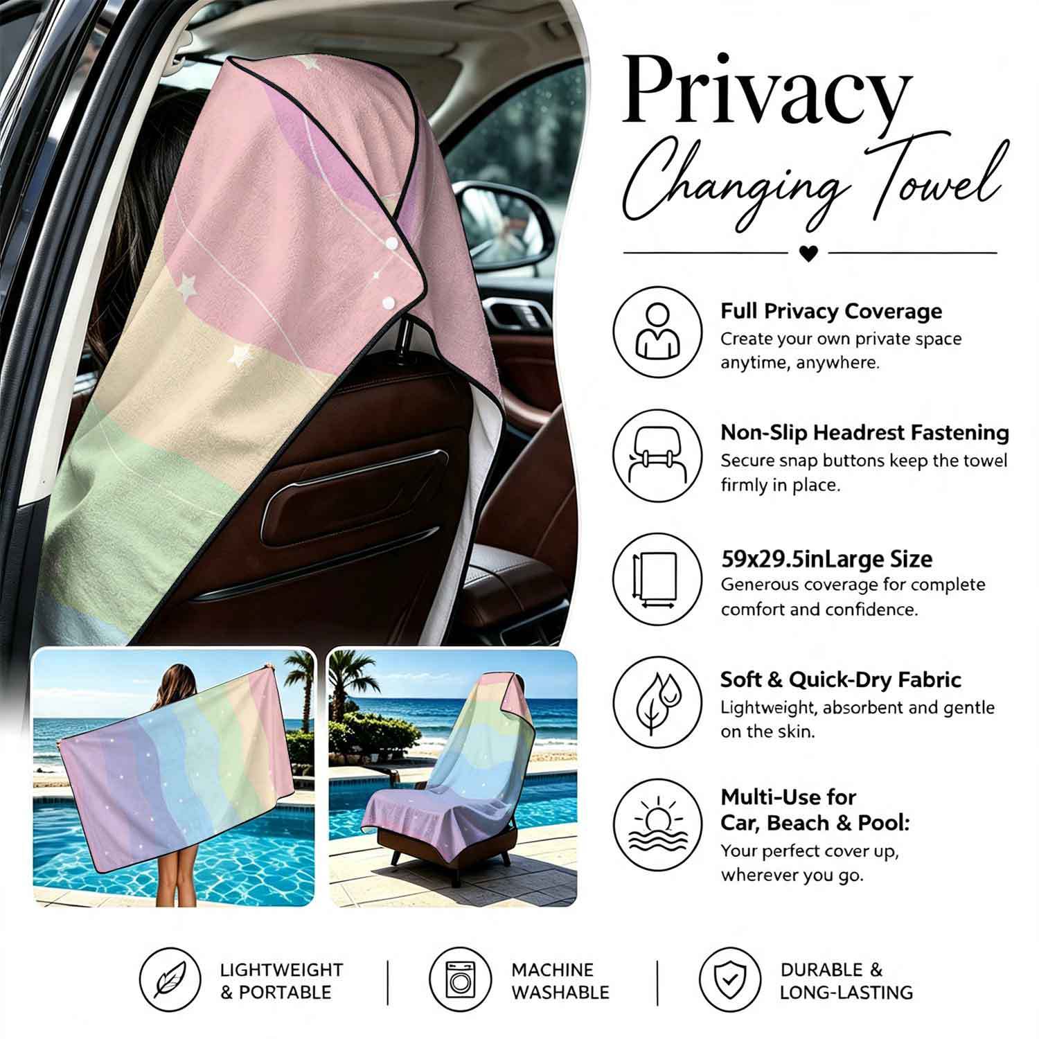 2-piece dual-use car seat cover, ultra-fine fiber, can be used as a beach towel, printed car protective seat cover 6