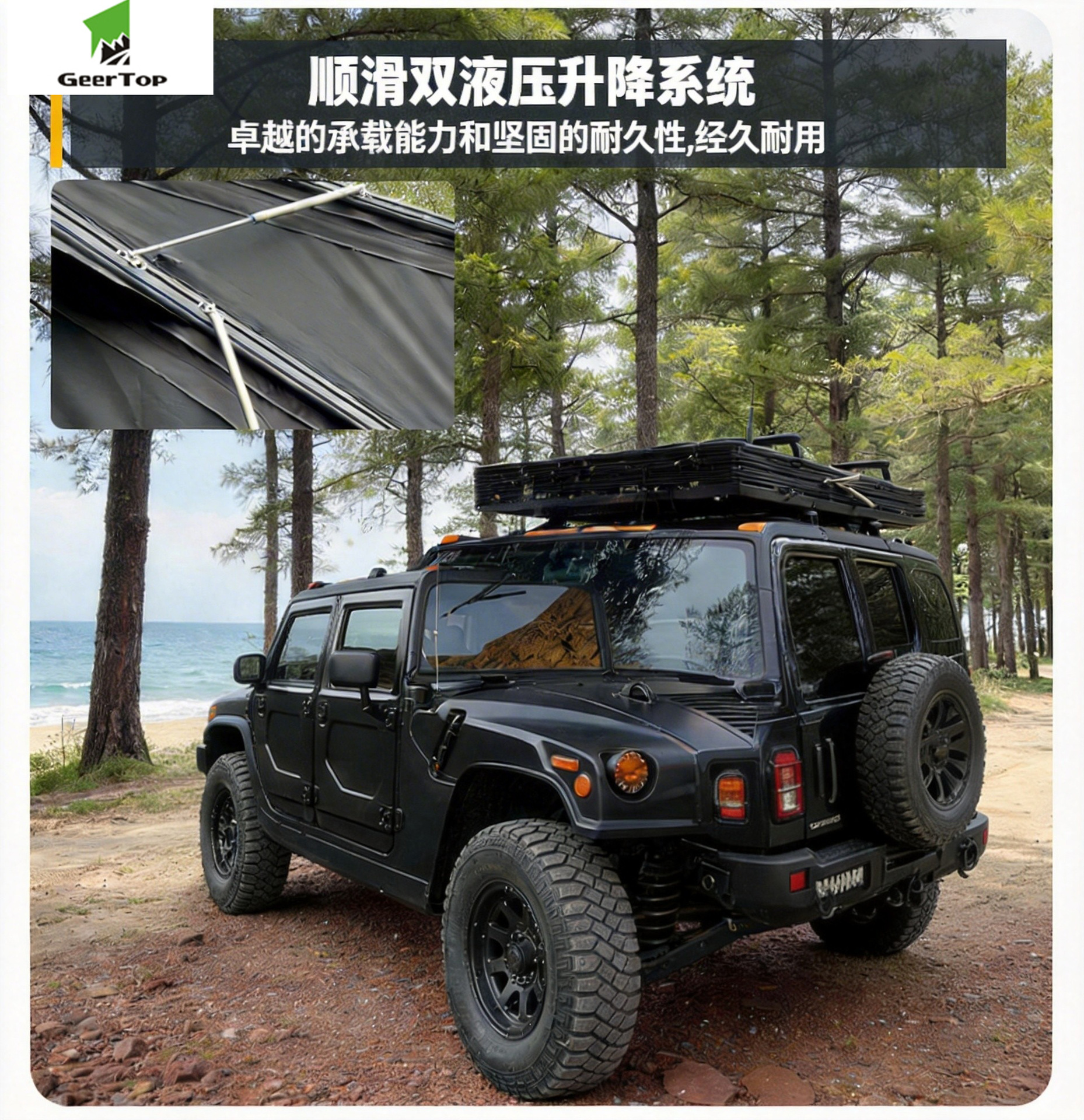 Car-Mounted Tent, Roof-Top Camping Tent, Suv Off-Road Vehicle Outdoor Waterproof and Sun-Proof Aluminum Alloy Double-Layer Tent